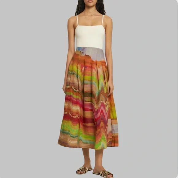 NWT Ulla Johnson | Aleksandra Pleated, Printed Linen Long Skirt Size 8 - Picture 4 of 13